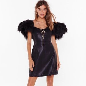Nasty gal feather panel shoulder leather dress